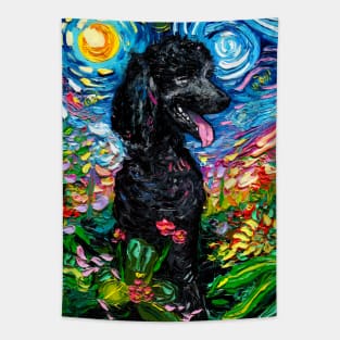 Black Poodle Starry Night with Flowers Tapestry