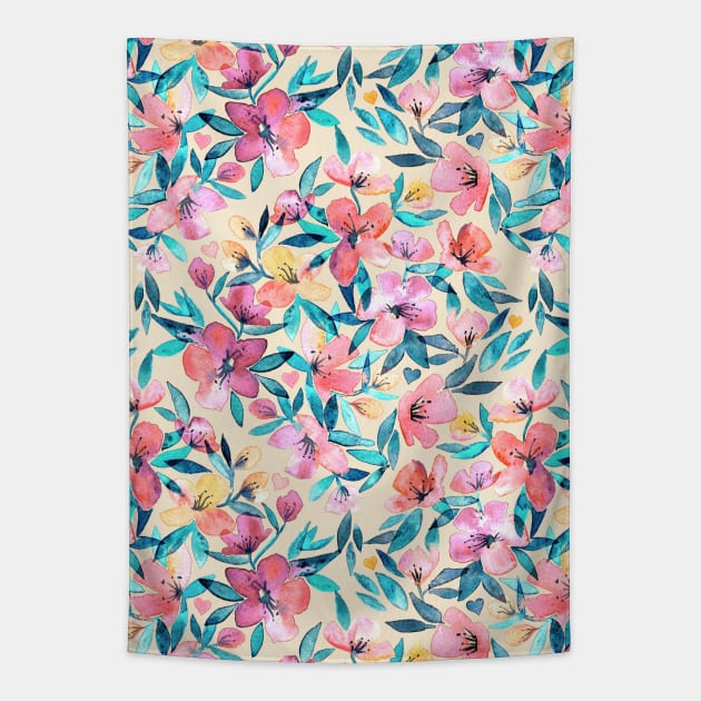 Peach Spring Floral in Watercolors Tapestry by micklyn