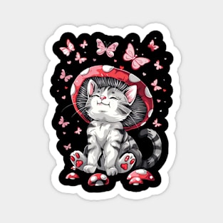 Mushroom Cat With Butterflies Magnet