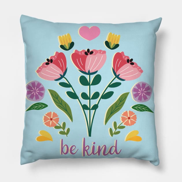 Be Kind Folk Art Bouquet Pillow by LittleBunnySunshine