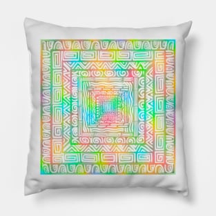 Neon Swirls on Concentric Squares, Neon Rainbow Pattern Pillow