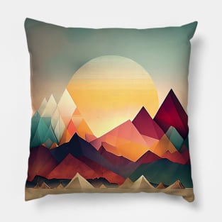 Colorful Sunset Geometric Mountains Sunrise Pillow