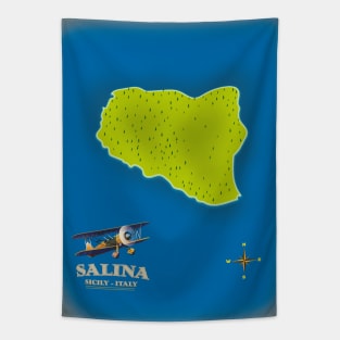 Salina, Sicily map travel poster Tapestry