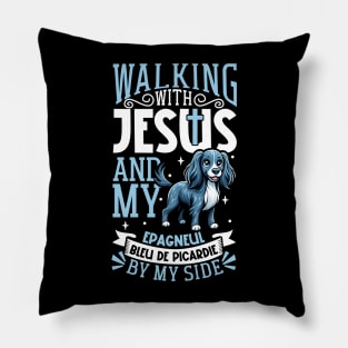 Jesus and dog - Blue Picardy Spaniel Pillow