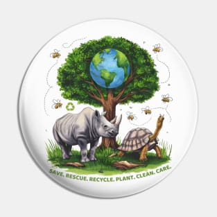 Save Bees Rescue Animals Recycle Plastic Earth Day Pin