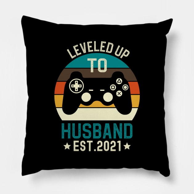 Leveled Up to Husband Est 2021 Pillow by DragonTees