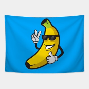 cute cartoon banana cool smile with glasses Tapestry