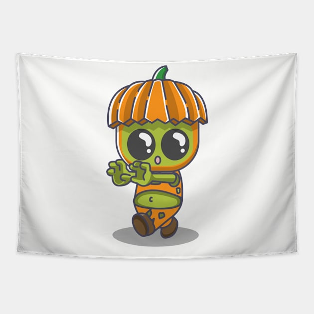 Cute pumpkin zombie Tapestry by fflat hds