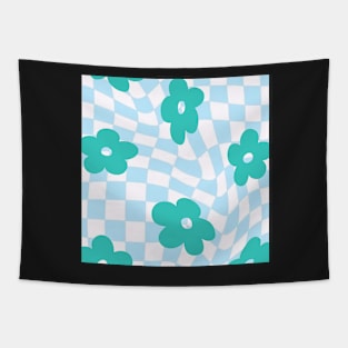 groovy pinterest checkered abstract blue flower print Tapestry