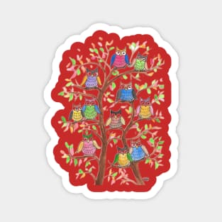 Lots of Colorful Owls in A Tree Magnet