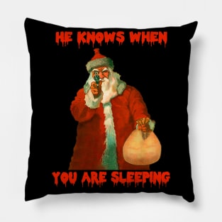 "He Knows When You Are Sleeping" Cursed Horror Santa Christmas Graphic Pillow