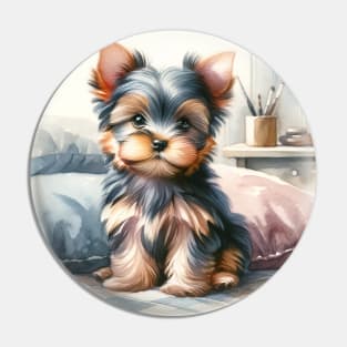 Watercolor Yorkshire Terrier Puppies - Cute Puppy Pin