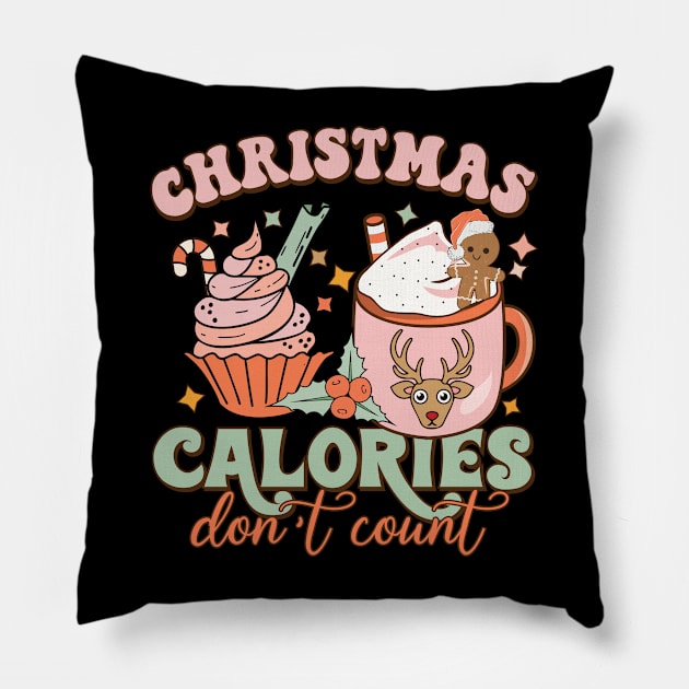 Christmas Calories Don't Count Funny Cupcake Hot Cocoa Lover Gift Pillow by BadDesignCo