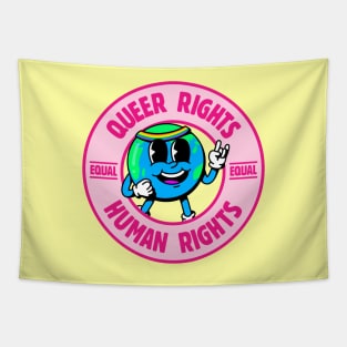 Queer Rights Equal Human Rights - Cute LGBT Earth Cartoon Tapestry