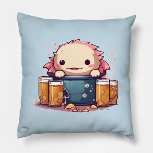 Cute axolotl drinking beer addict Pillow