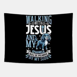 Jesus and dog - Blue Picardy Spaniel Tapestry