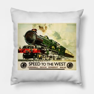 Speed To The West GWR Advertisement Vintage Steam Train Locomotive Pillow