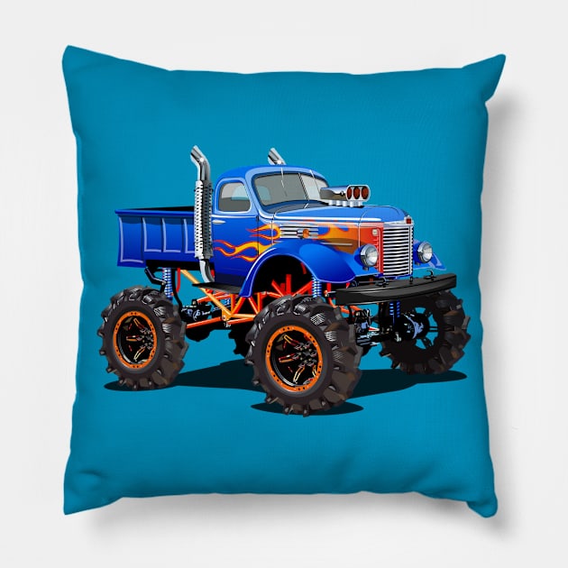 Cartoon monster truck Pillow by Mechanik