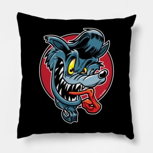 Vintage Cartoon Rock-A-Billy Greaser Wolf with pompadour Pillow