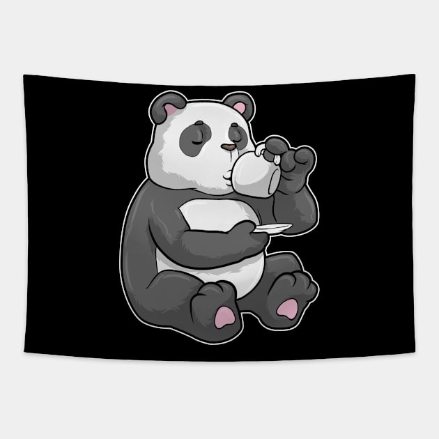 Panda with Cup of Coffee Tapestry by Markus Schnabel