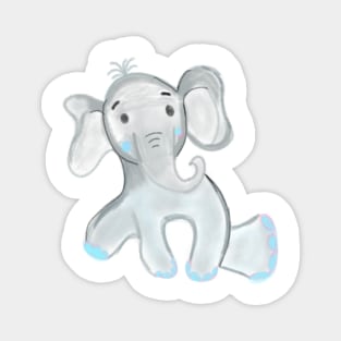 Blue grey baby elephant watercolor art Magnet