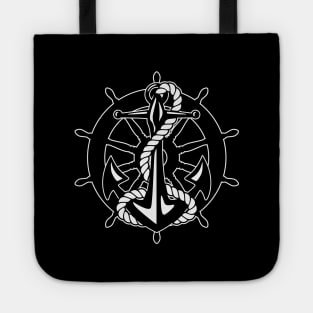 Old Sailing Ship Wheel With Anchor Tote