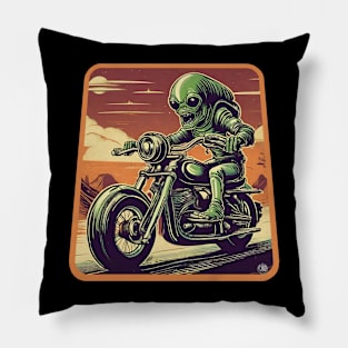 Alien motorcycle rider Pillow