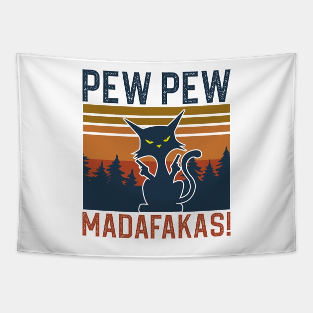 Cat Pew Pew Madafakas Vintage Tapestry by DragonTees