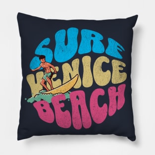 Surf Venice Beach Florida Vintage Surfboard Surfing Pillow