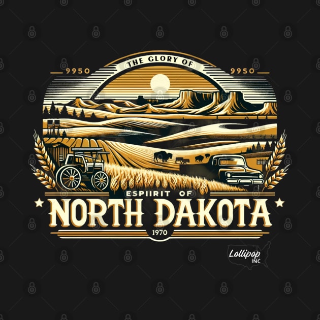 Badlands & Bounty: North Dakota's Reveri - American Vintage Retro style USA State by LollipopINC