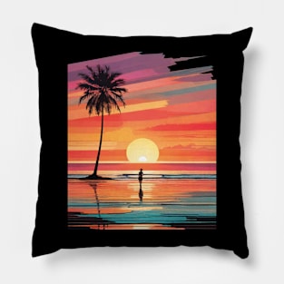 Retro Radiance: Pixel Sunset Symphony Pillow