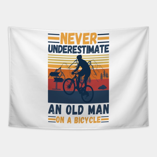 never underestimate an old man on a bicycle Tapestry by JustBeSatisfied