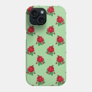 Red vintage roses on green Phone Case