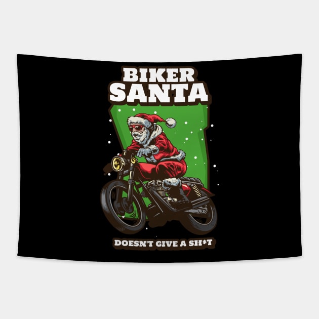 Biker santa funny Tapestry by MotorizedTees