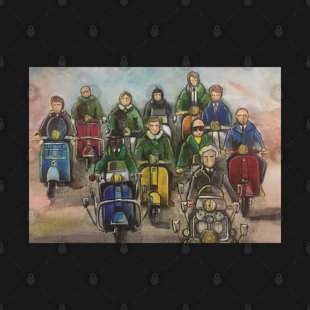 Retro Scooter, Classic Scooter, Scooterist, Scootering, Scooter Rider, Mod Art by Scooter Portraits