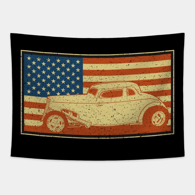 Hot Rod Coupe American Flag Tapestry by RadStar