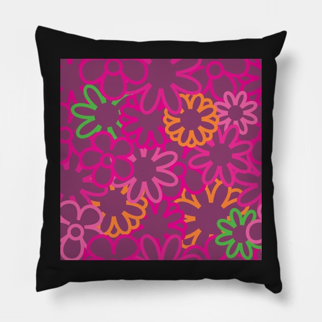 Hippie Floral Purple Bright Colors Overlap Seamless Pattern Version 4 Pillow by 2CreativeNomads