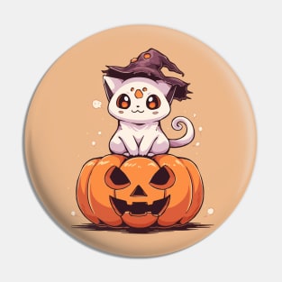 Cat ghost sitting on a pumpkin Pin