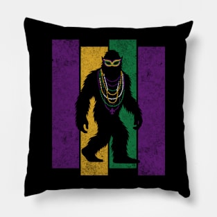 Mardi Gras Bigfoot Sasquatch Funny Cryptid Creature with Fleur-de-Lis, Mask, and Beads Pillow