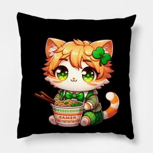 Irish Ramen Cats Cute Anime St Patrick's Day Pillow