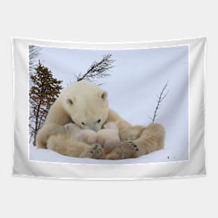 Polar bear family, nursing time Tapestry