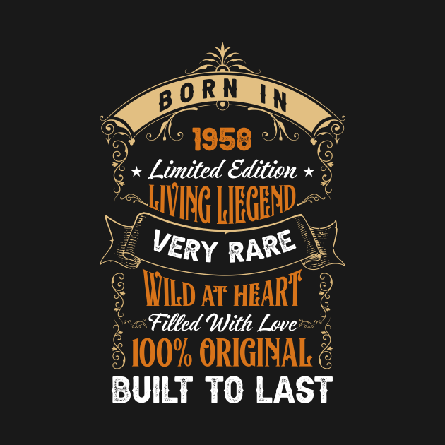 Born in 1958 Limited Edition Vintage 1958 Birthday TShirt TeePublic