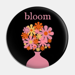 Bloom Retro Flowers in Vase Pink Orange Yellow Black Pin