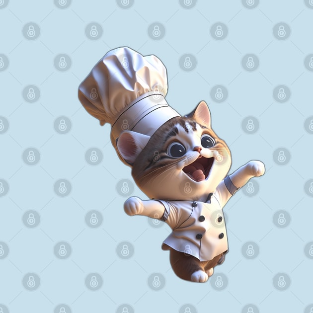 Joyful Chef Cat Dance in the Kitchen by BrisaArtPrints