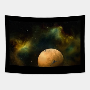 Aproaching Mars Space Station Tapestry