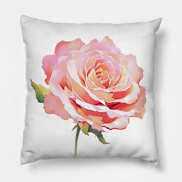 Romantic Blush Pink Isolated Rose Watercolor Flower Painting Pillow by PetalsPalette