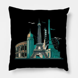 Designs that depict iconic and beautiful buildings from various parts of the world, such as the Eiffel tower, the Taj Mahal, the Colosseum or the Tower of Pisa Pillow