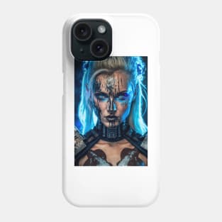 Strong Female Cyborg in Blue Phone Case