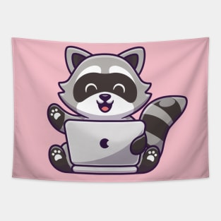 Cute Raccoon Working On Laptop Tapestry