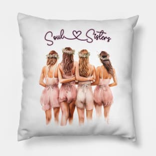 Soul Sisters Bachelorette Party Watercolor Illustration Art Pillow